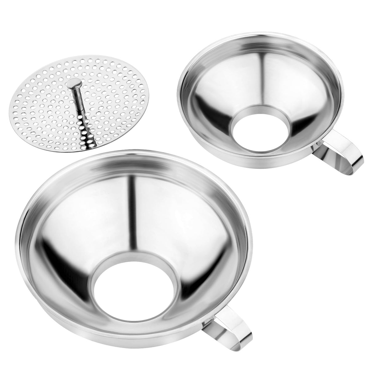 Jetonn embudos 3 piezas en uso para envasar sin derrames en la cocina.