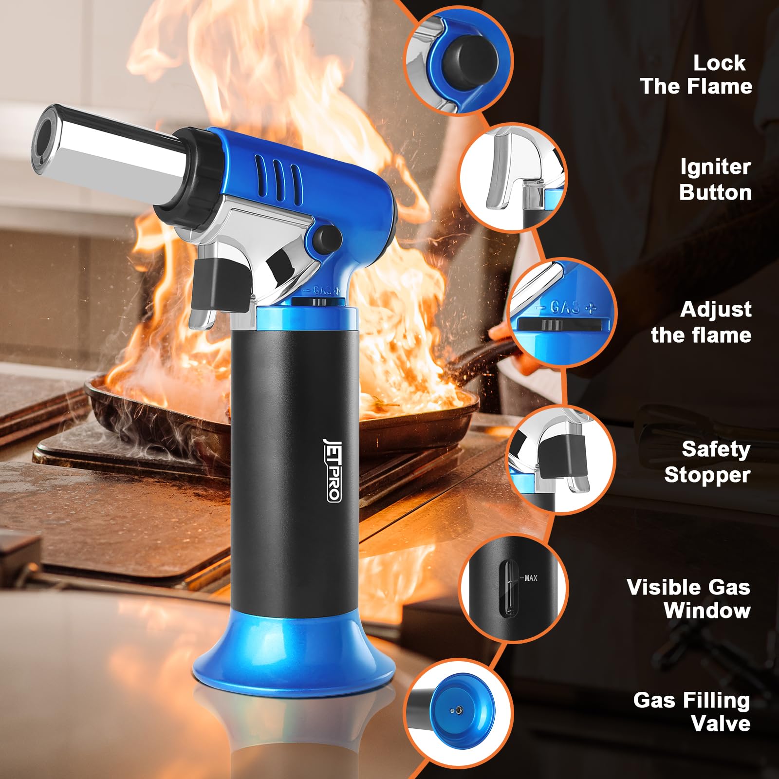 JetPro diseño ergonómico y portátil para uso cómodo en cocina o taller.