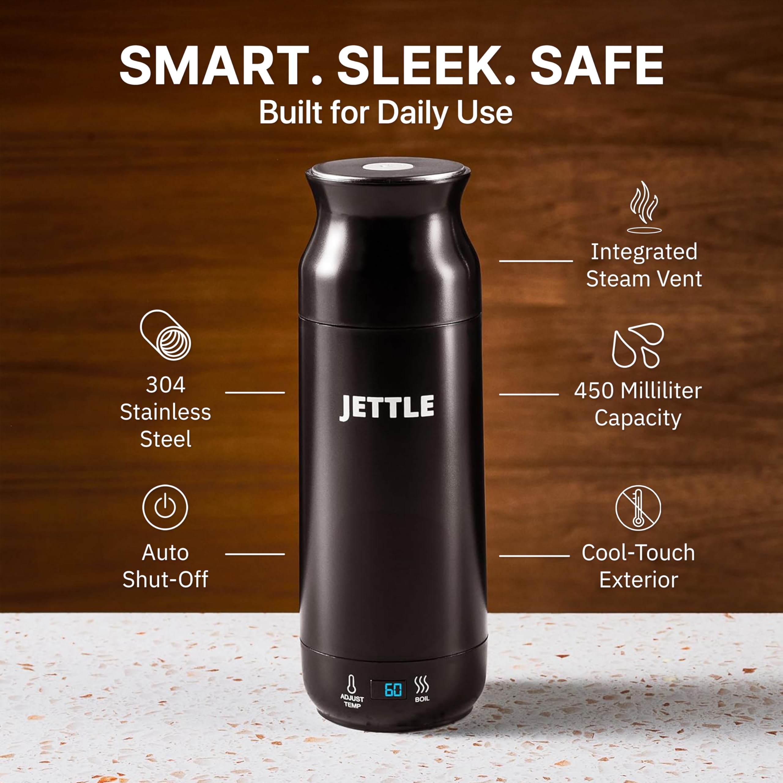 Hervidor Jettle viaje, diseño compacto para maleta