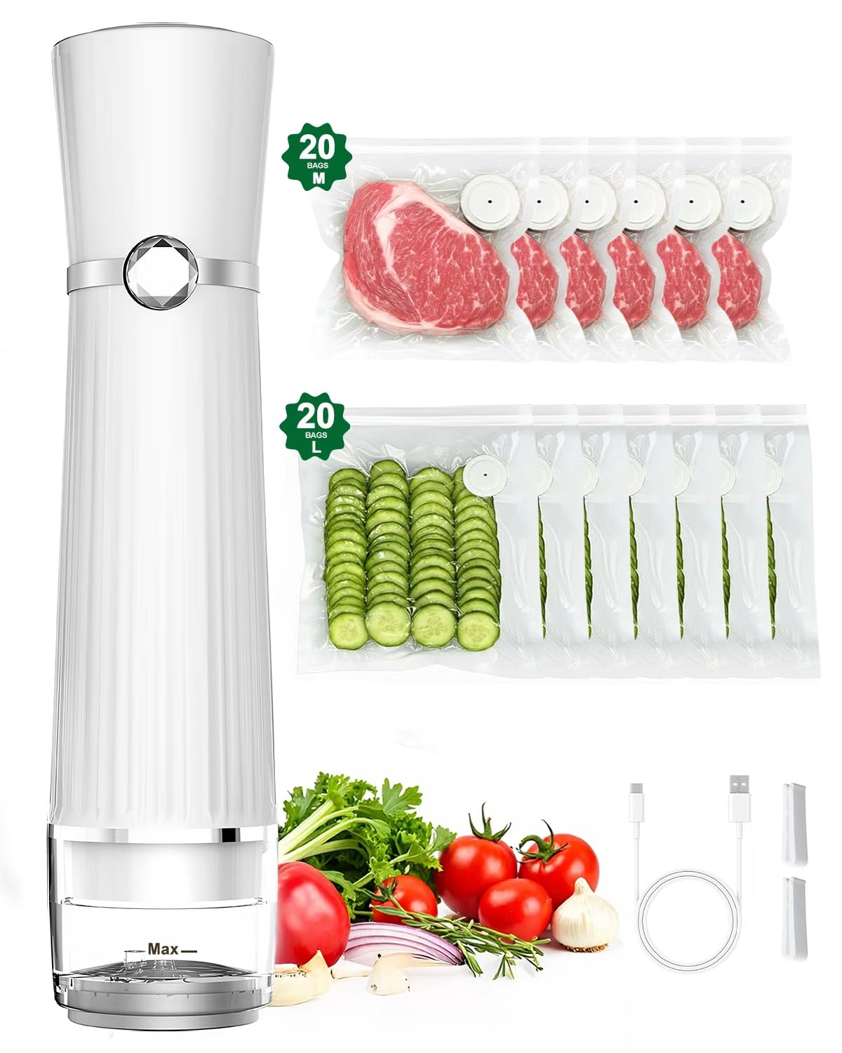 Jexqizy sellador de alimentos compacto, vista frontal, sellado rápido para frescura prolongada.