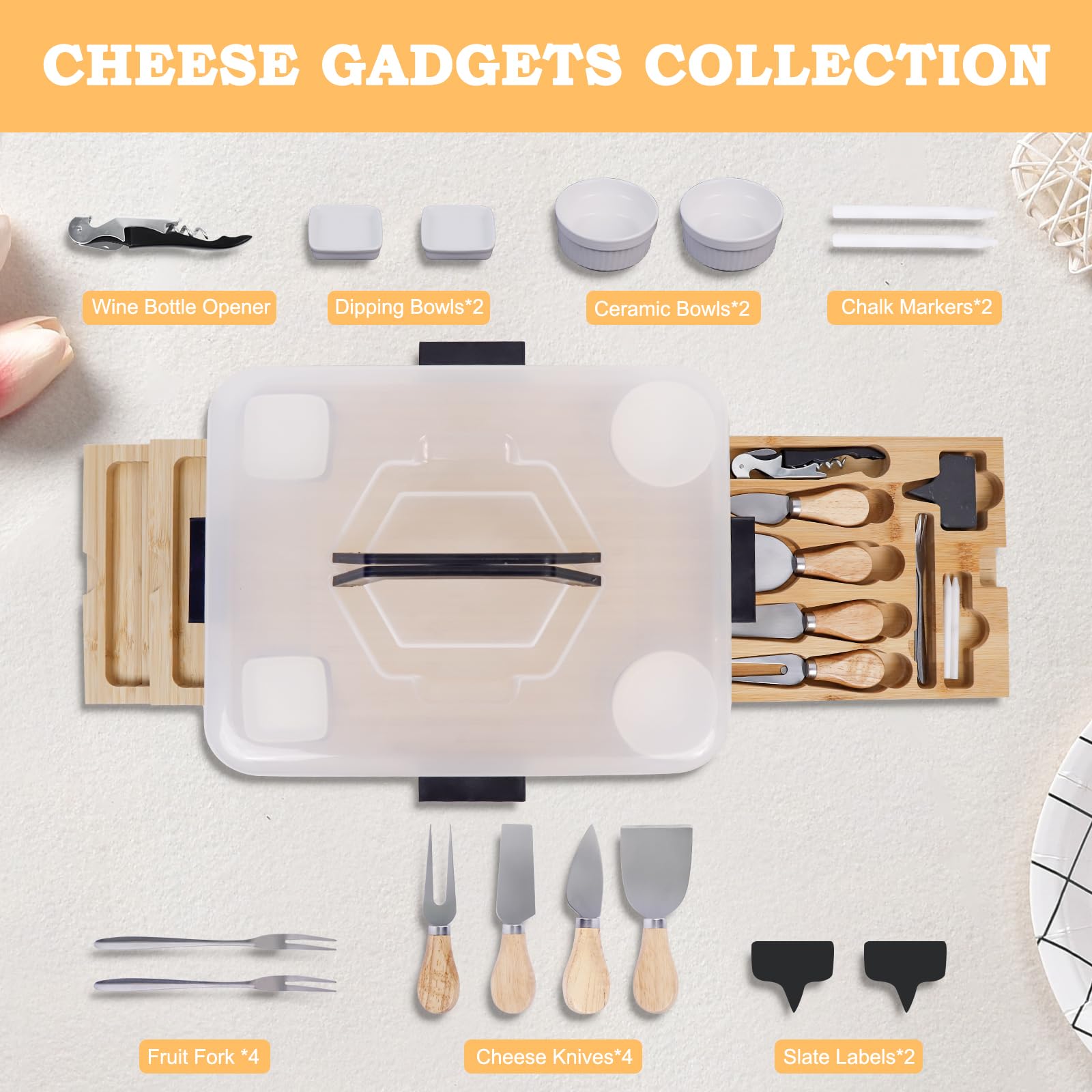 Tablero JFIEOEO con tapa abierta y cajones ocultos para utensilios.