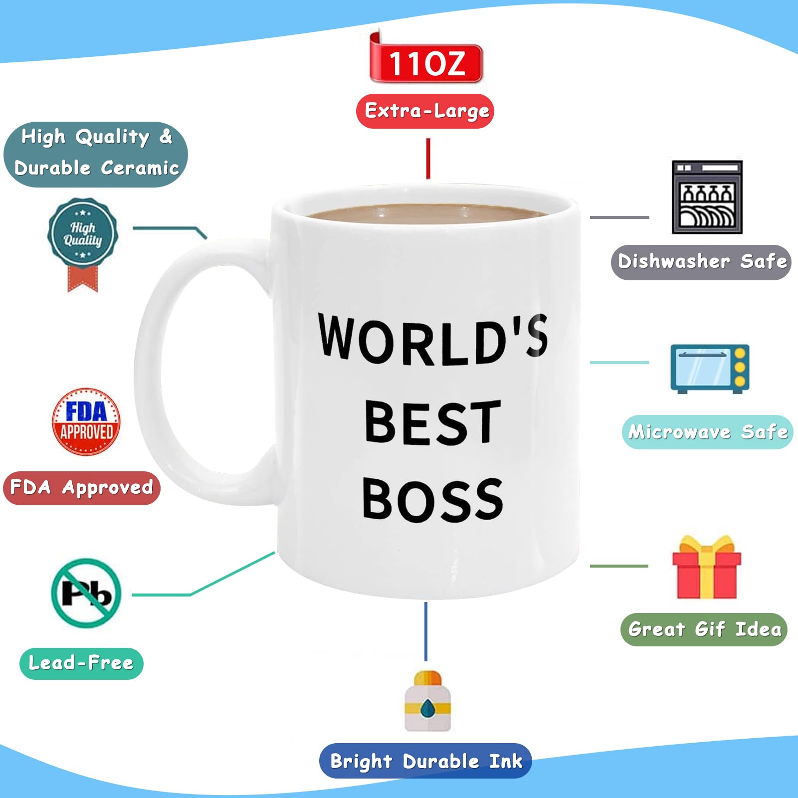 Taza JGTONG World's Best Boss Mug, vapor caliente, ideal para ritual matutino.