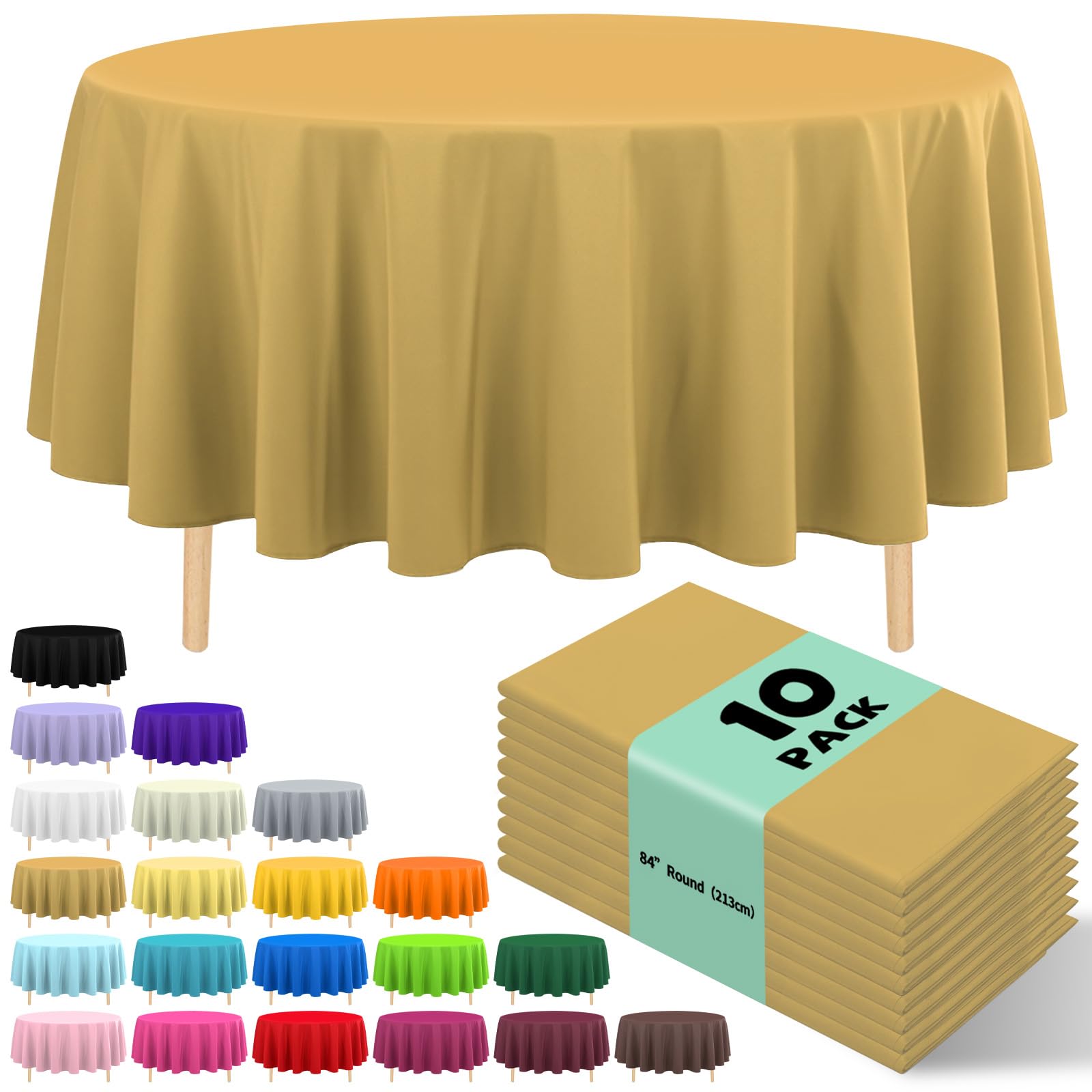 Mantel desechable JHDZDHY dorado, redondo 84 pulgadas, ideal para fiestas y celebraciones