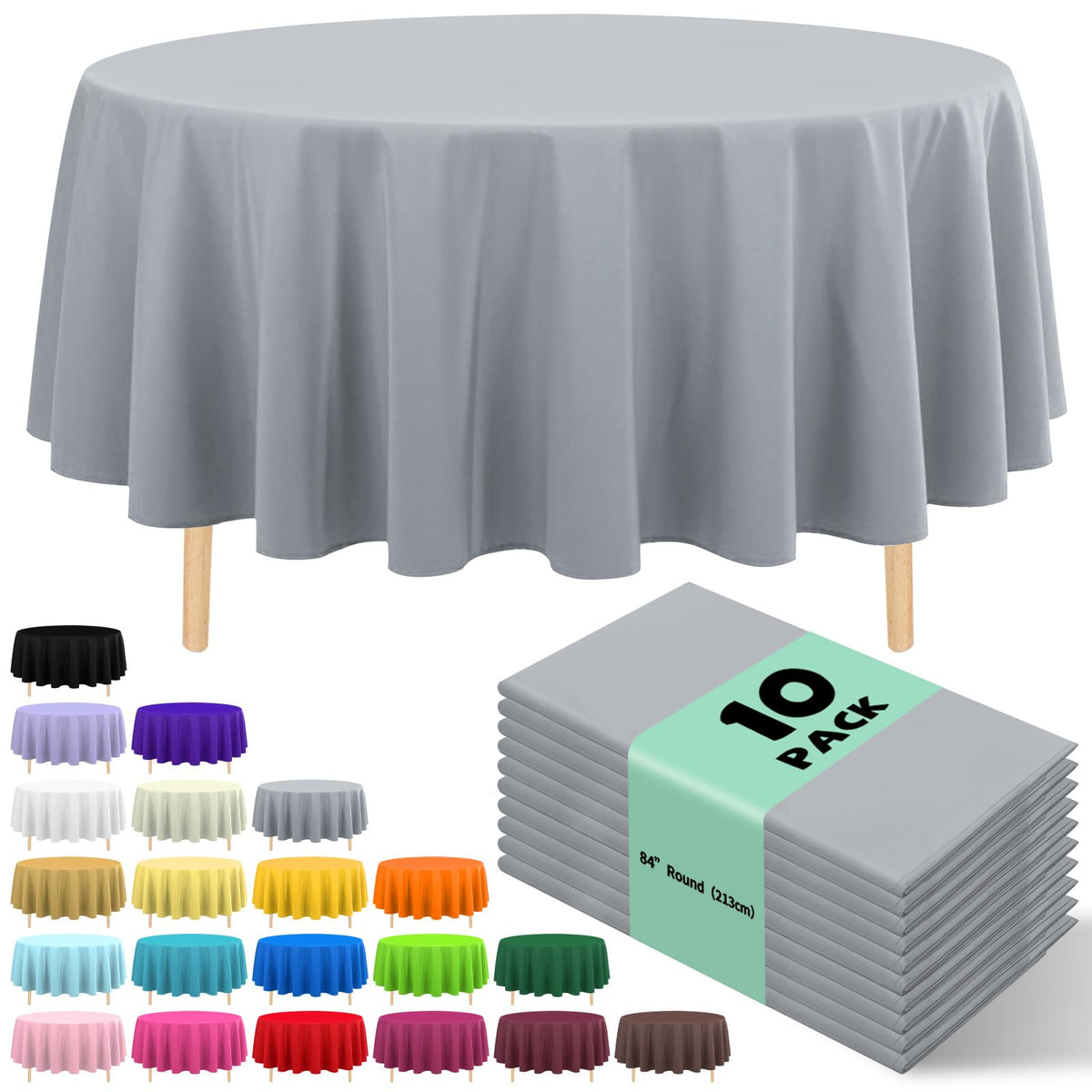 JHDZDHY mantel plástico desechable 84 pulgadas redondo, ideal para fiestas limpias y rápidas.
