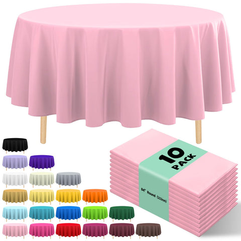 Mantel plástico desechable JHDZDHY 84 pulgadas redondo rosa, ideal para fiestas.