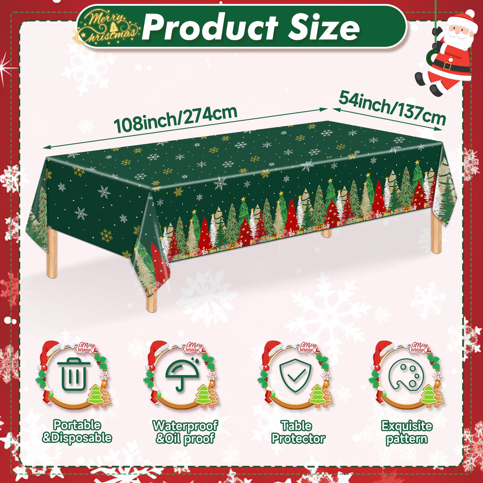 Mantel Jhfinely con patrón de nieve verde para mesas decoradas