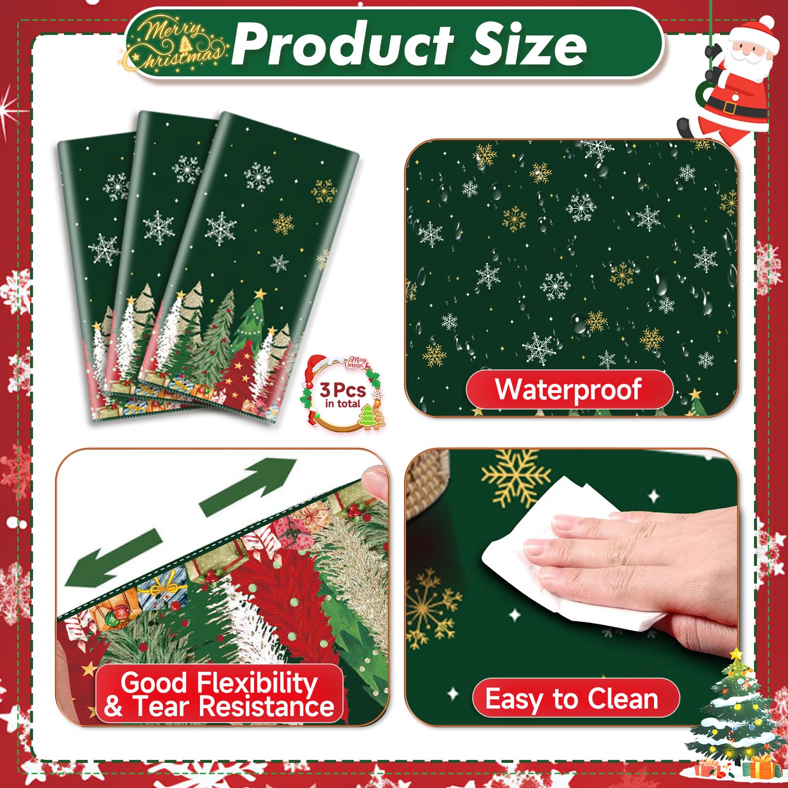 Mantel plástico Jhfinely fácil de limpiar, verde navideño