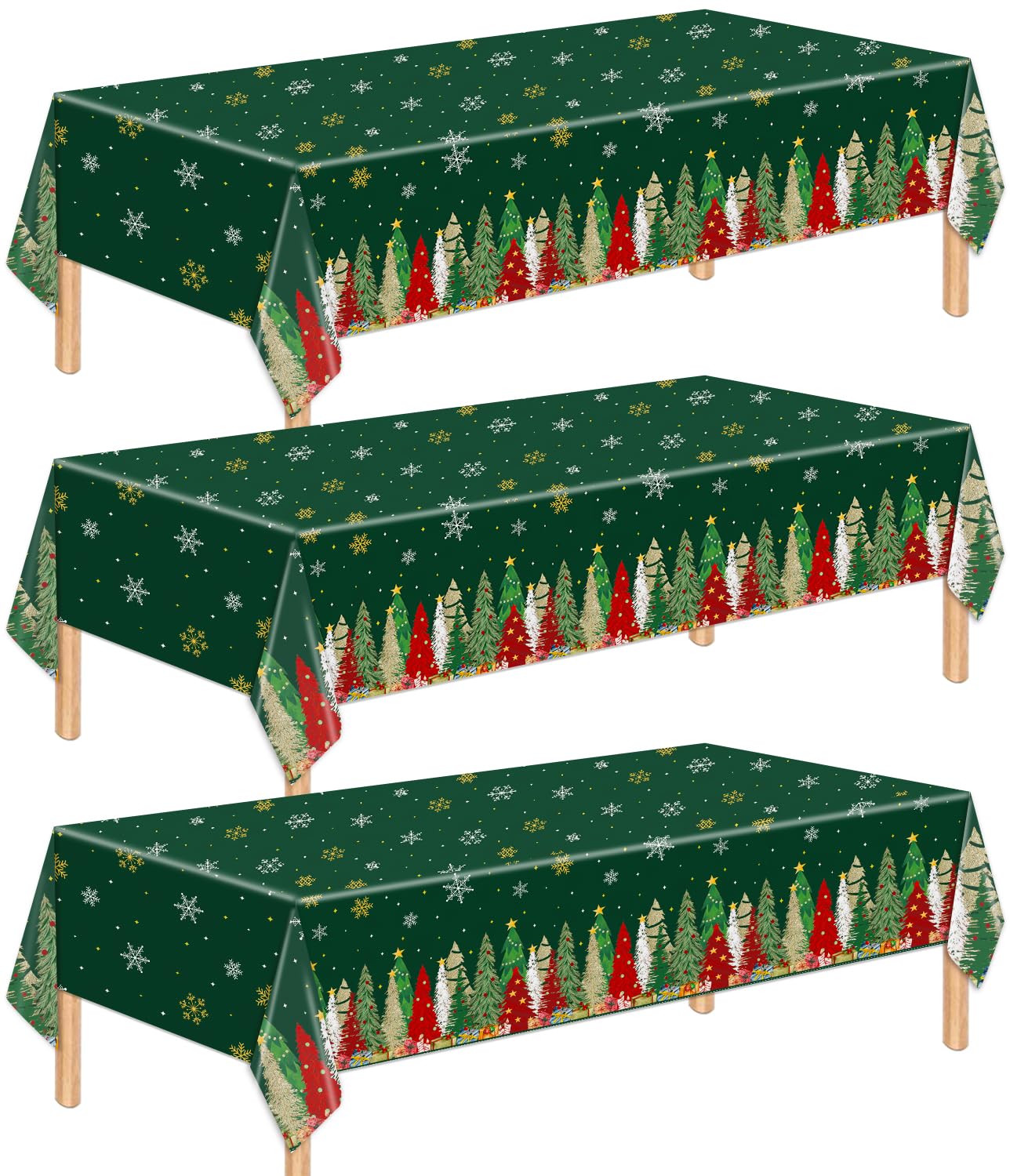 Mantel Jhfinely navideno con arboles y copos, ideal para cenas festivas
