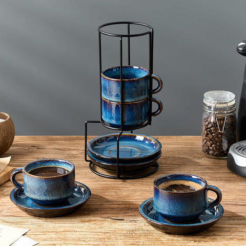Juego de 4 tazas con soporte de metal de JIEMEI HOME