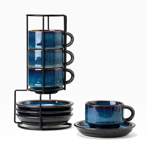 Conjunto JIEMEI HOME tazas cappuccino apilables con estante metálico para ordenar