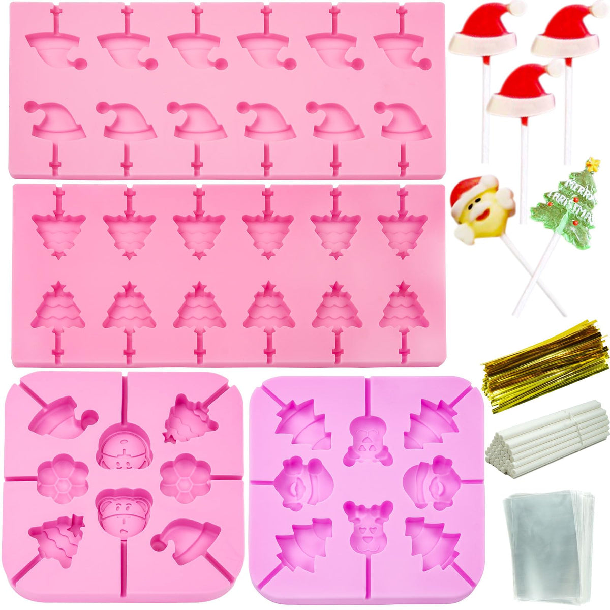 Moldes JHYlilia para piruletas con tema árbol navideño, ideales para regalos.
