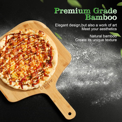 Manija ergonómica JIAFUEO, pala-pizza de bambú para agarre cómodo.