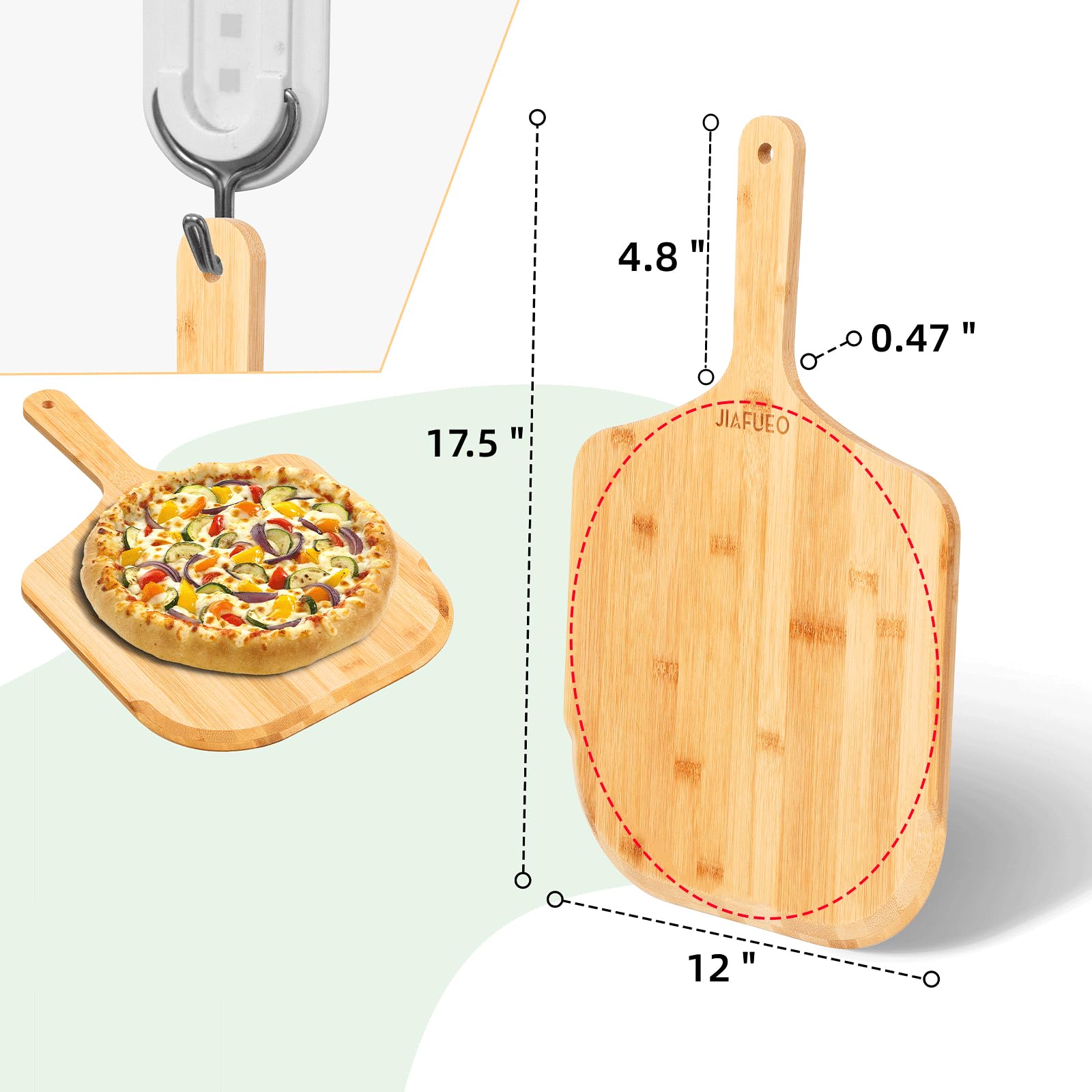 Tabla para servir pizza JIAFUEO en bambú, ideal para porciones.