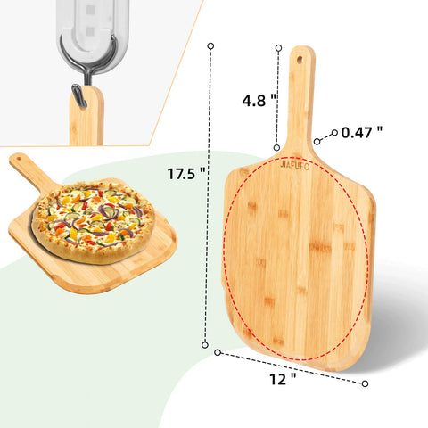 Tabla para servir pizza JIAFUEO en bambú, ideal para porciones.