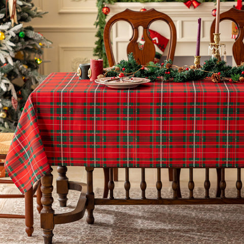 Mantel JIALE navideño con cuadros verde y rojo para mesa elegante y festiva.