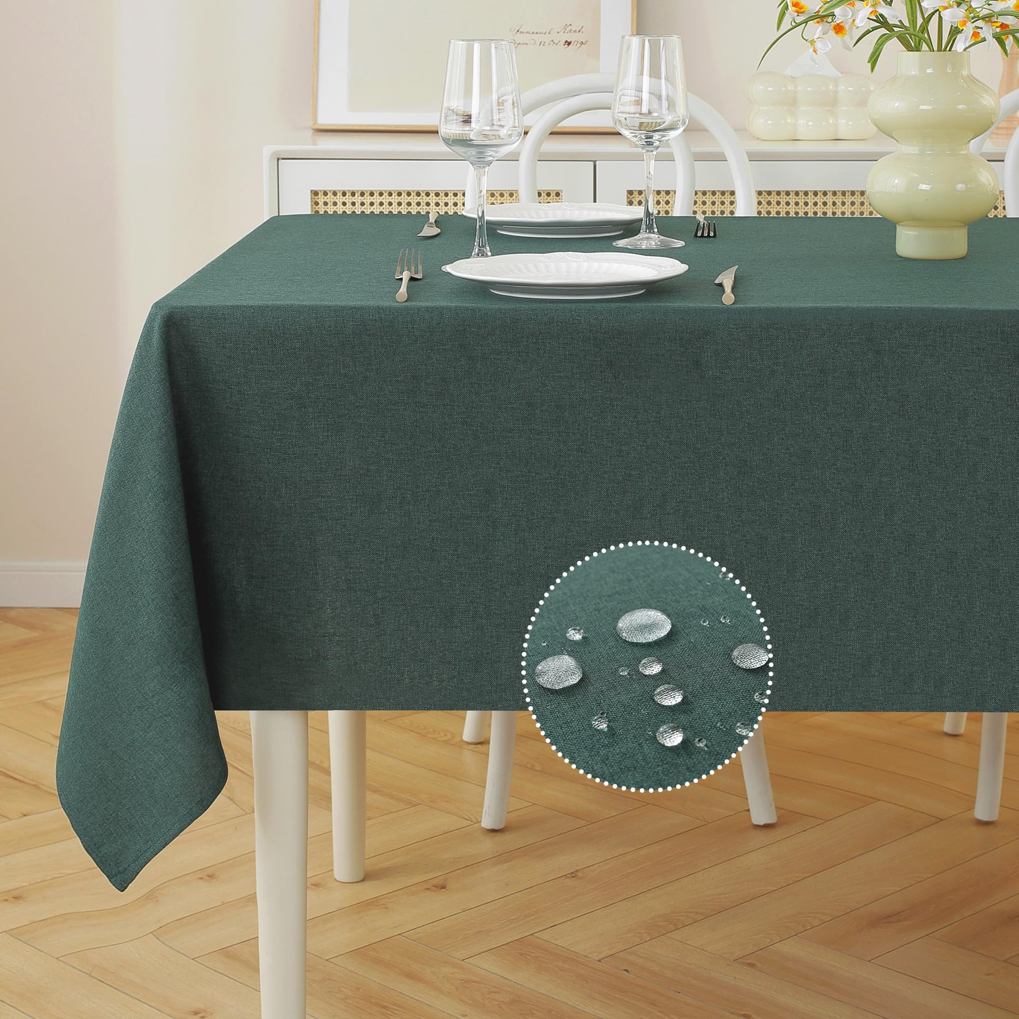 Mantel rectangular JIALE verde oscuro protege la mesa contra manchas.