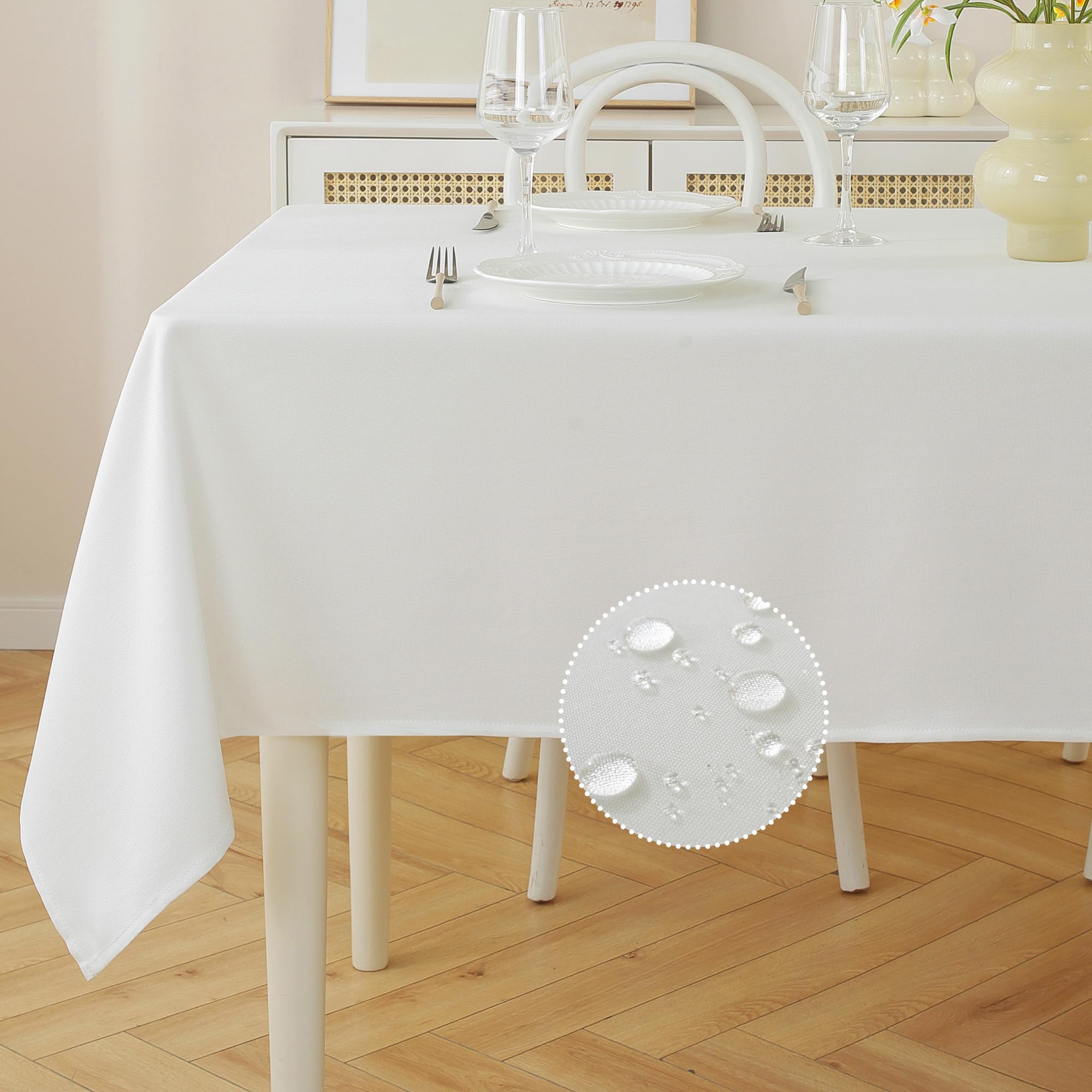 Mantel rectangular blanco de JIALE con protección impermeable para comidas