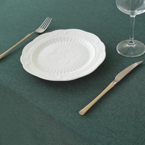 Mantel JIALE verde oscuro, textura de lino, impermeable para fiestas.