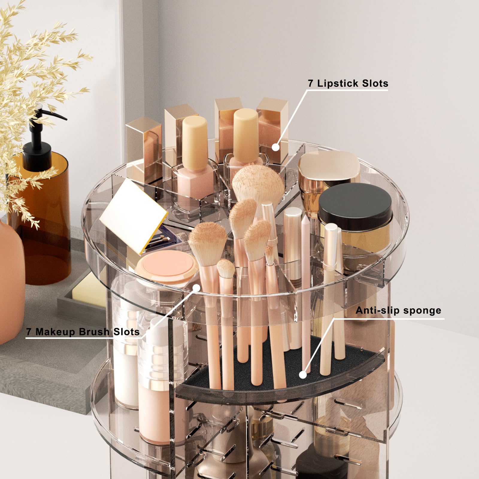 Jiavarry ranuras para labiales y orificios para brochas, orden eficiente.