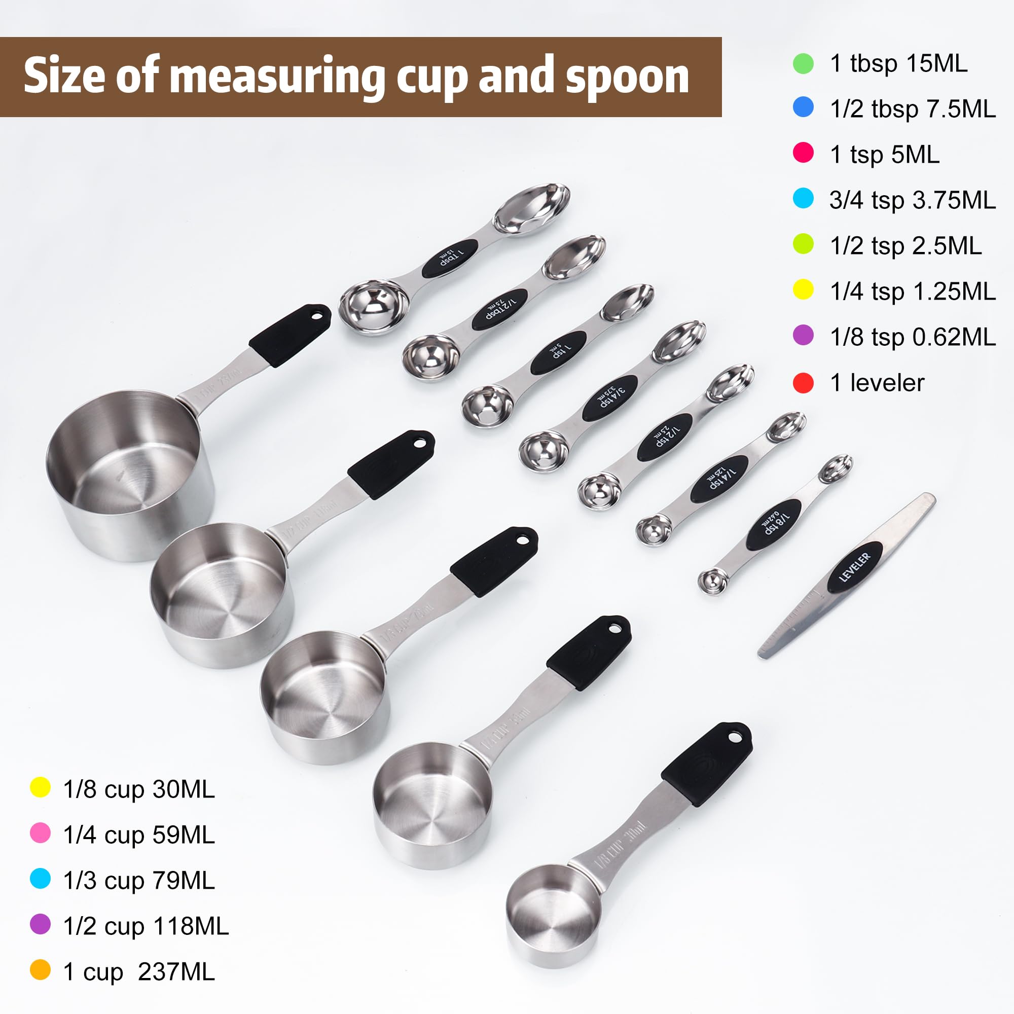 Cucharas de dos caras de JIEJIE para medir líquidos y secos con precisión.