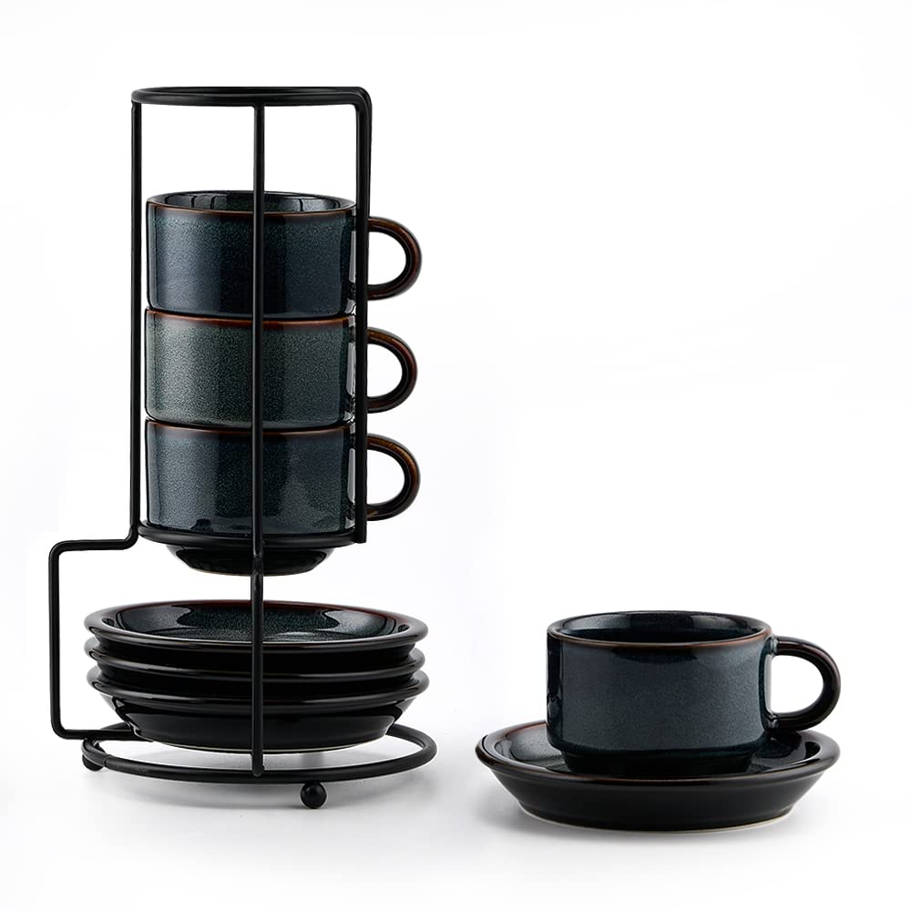 Jiemei-Home tazas espresso apilables de 4oz para ahorro de espacio en la cocina