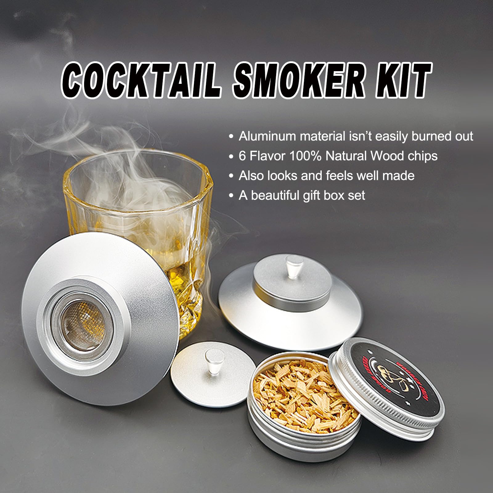 JIIGAAT infusor humo, tapa de acero inoxidable para uso duradero.