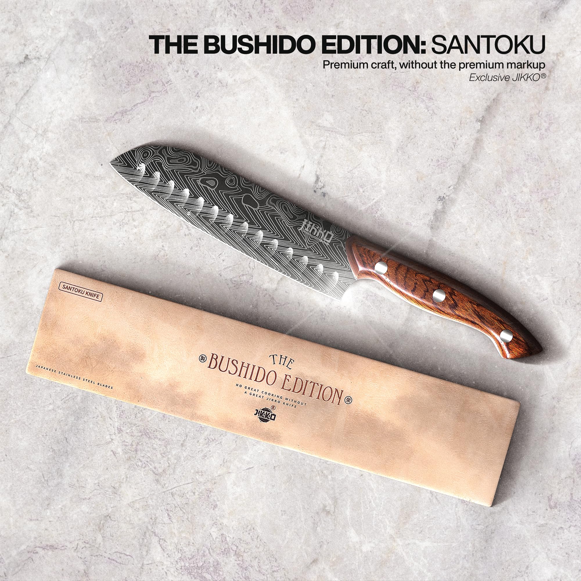 Jikko Bushido Edición: mango de rosewood para agarre cómodo y elegante.