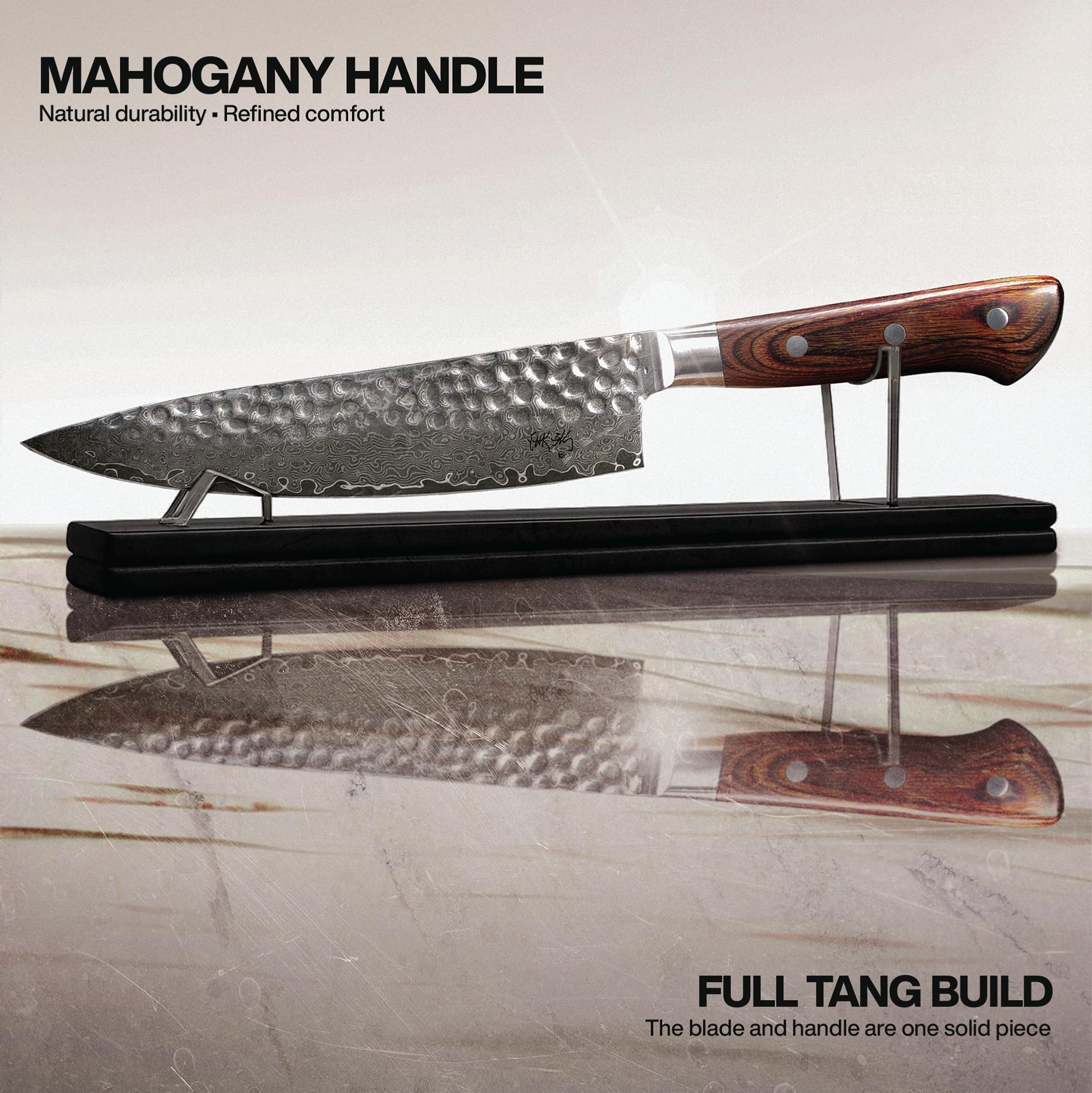 Mango integrado de caoba en Jikko Damascus Edition para equilibrio