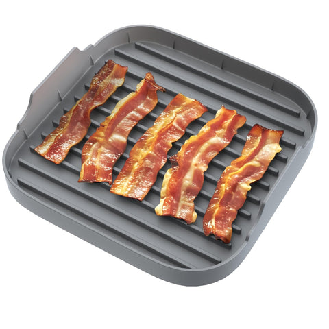 Cocedor de tocino Jillmo de silicona para microondas, color gris, cocción rápida y uniforme.