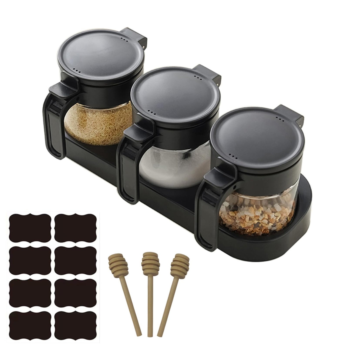 JIMMEAL botes de condimentos de vidrio con etiquetas para fácil identificación en la cocina.