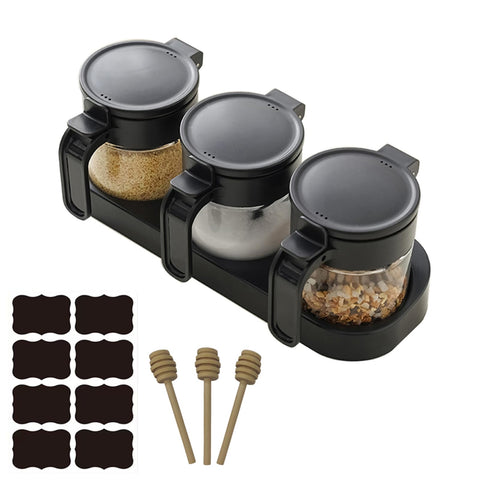 JIMMEAL botes de condimentos de vidrio con etiquetas para fácil identificación en la cocina.