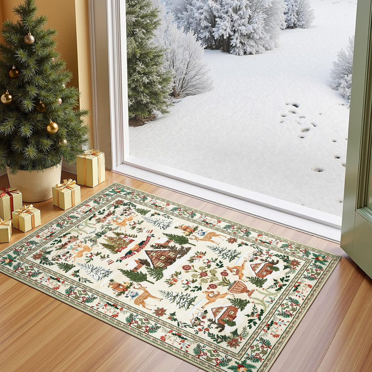 alfombra jinchan Navidad para la entrada, suave y duradera, ideal para dar la bienvenida