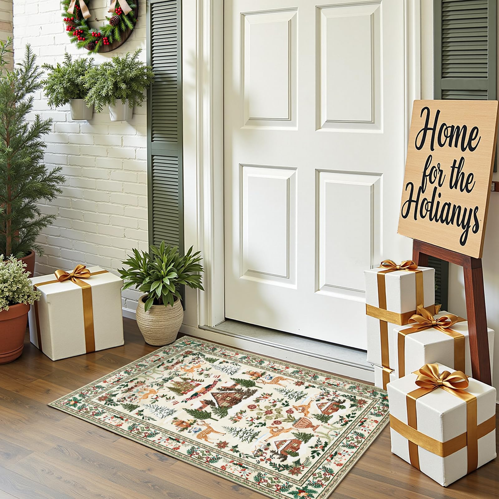 alfombra jinchan Navidad para la puerta, bienvenida festiva y fácil de mantener