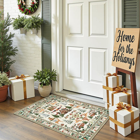 alfombra jinchan Navidad para la puerta, bienvenida festiva y fácil de mantener