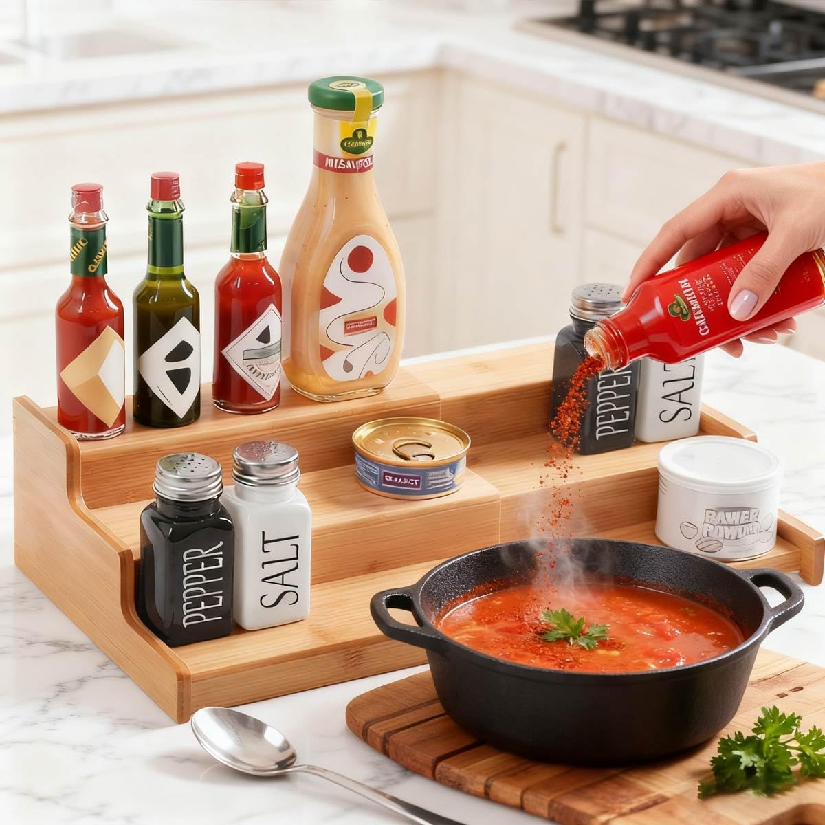 JinDoWin: diseño escalonado que facilita ver cada frasco sin buscar.