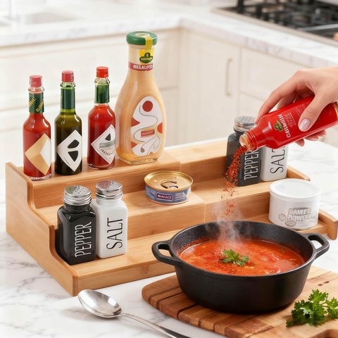 JinDoWin: diseño escalonado que facilita ver cada frasco sin buscar.