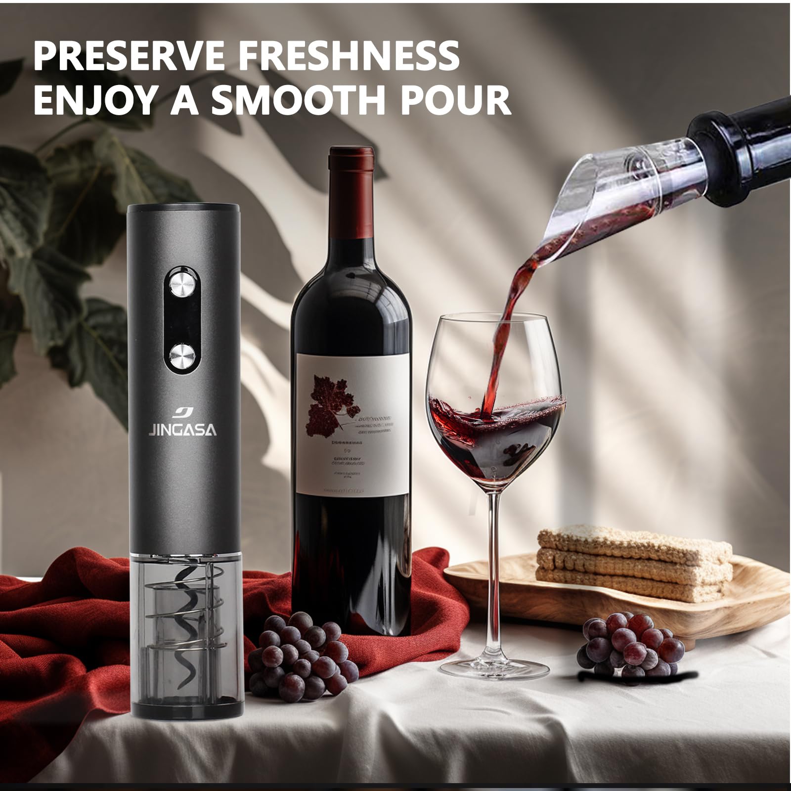 JINGASA Abre Vino Eléctrico, diseño negro elegante para ocasiones