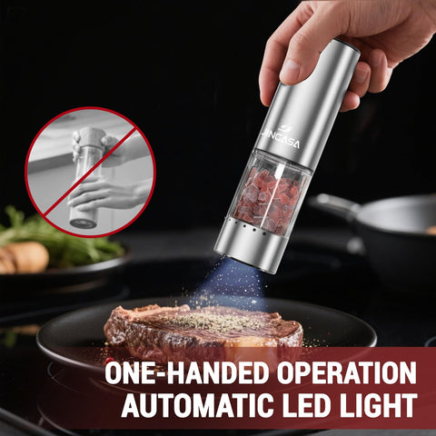 Luz integrada para sazonar con precisión en cualquier mesa.
