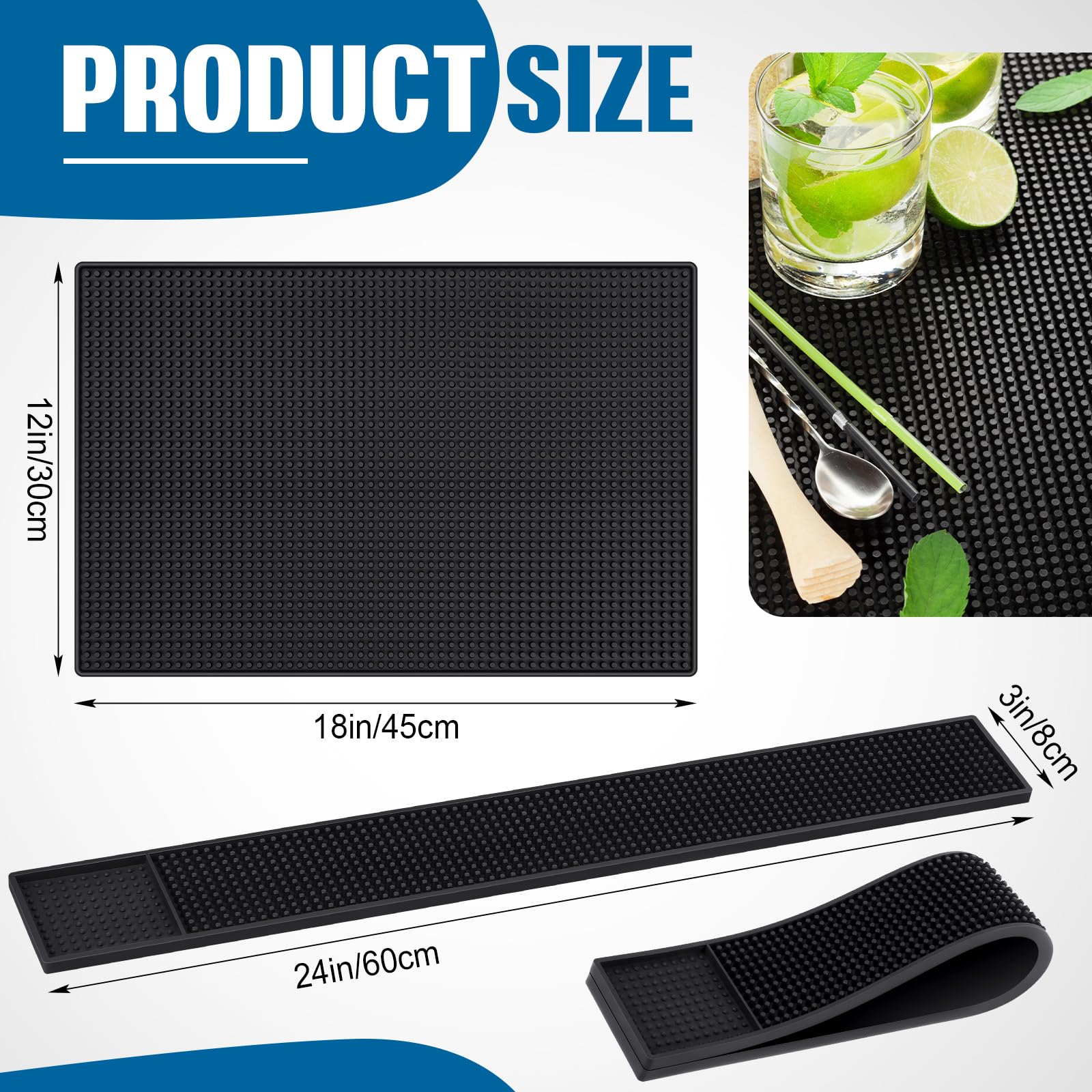 Jingmore alfombrilla de barra 24x3 negro, base estable para bebidas