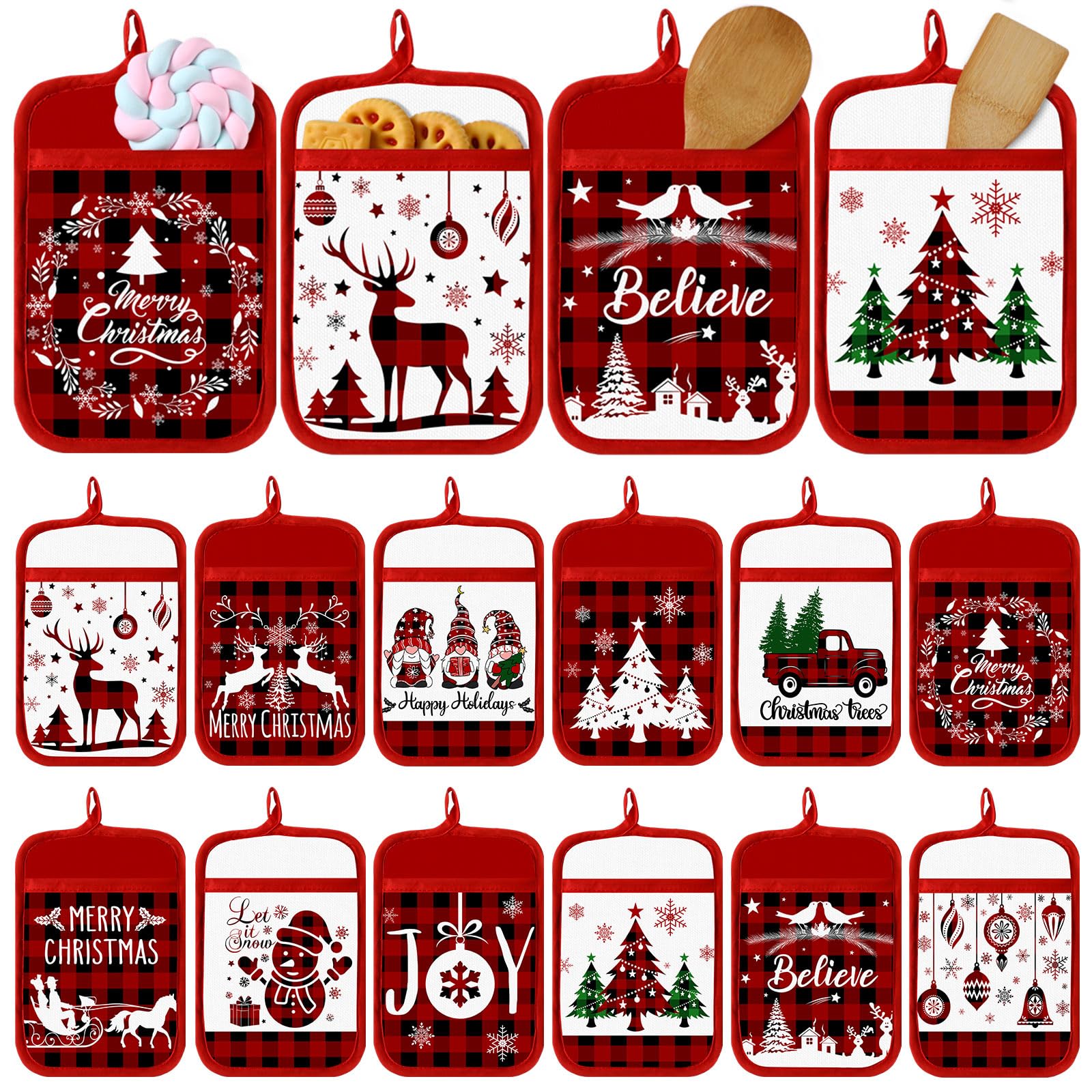 Guardacaldos Jingmore navidad con bolsillo para agarre seguro al manipular ollas calientes.