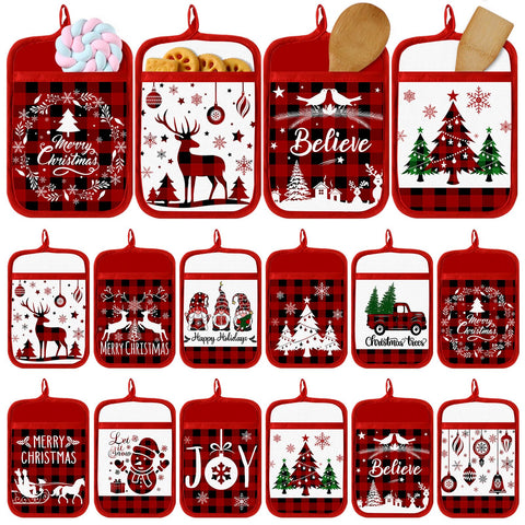 Guardacaldos Jingmore navidad con bolsillo para agarre seguro al manipular ollas calientes.