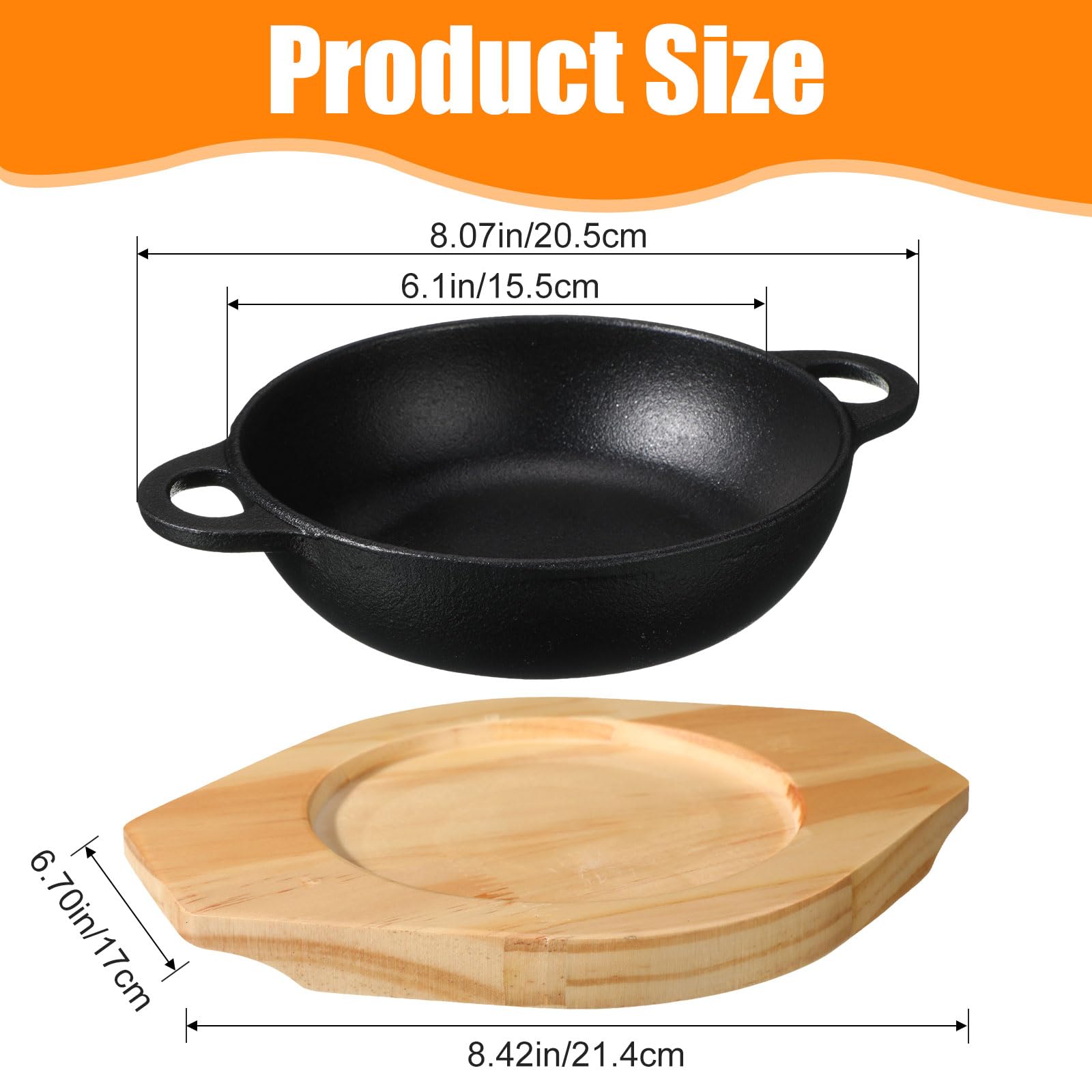 Sartén Jingmore mini de hierro con base de madera, ideal para presentar platos pequeños