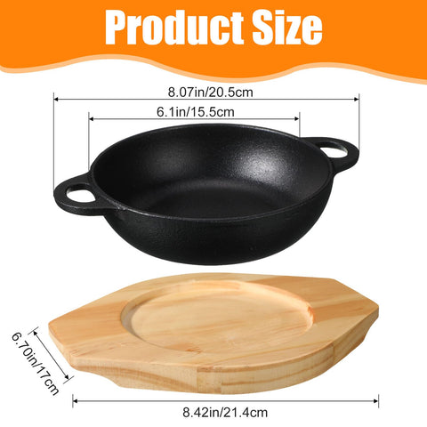 Sartén Jingmore mini de hierro con base de madera, ideal para presentar platos pequeños