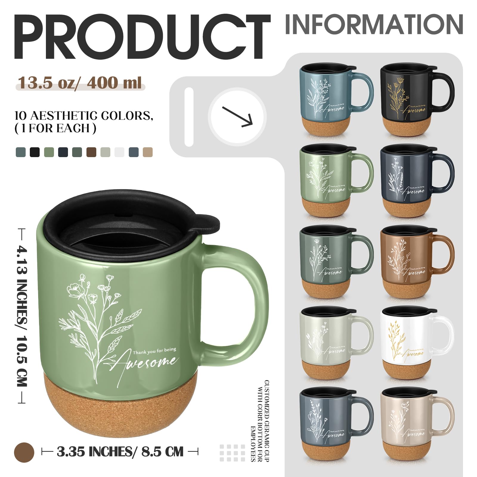 Taza Jingmore de cerámica con tapa para agradecer en la oficina.