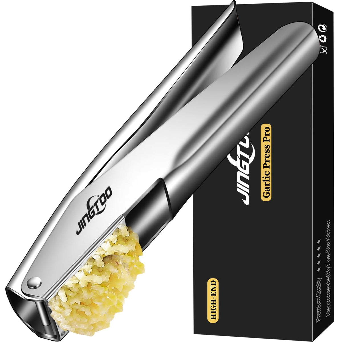 Prensa de ajo JINGTOO en acero inoxidable con mango ergonómico para uso cómodo diario