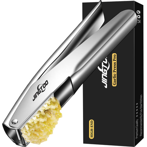 Prensa de ajo JINGTOO en acero inoxidable con mango ergonómico para uso cómodo diario