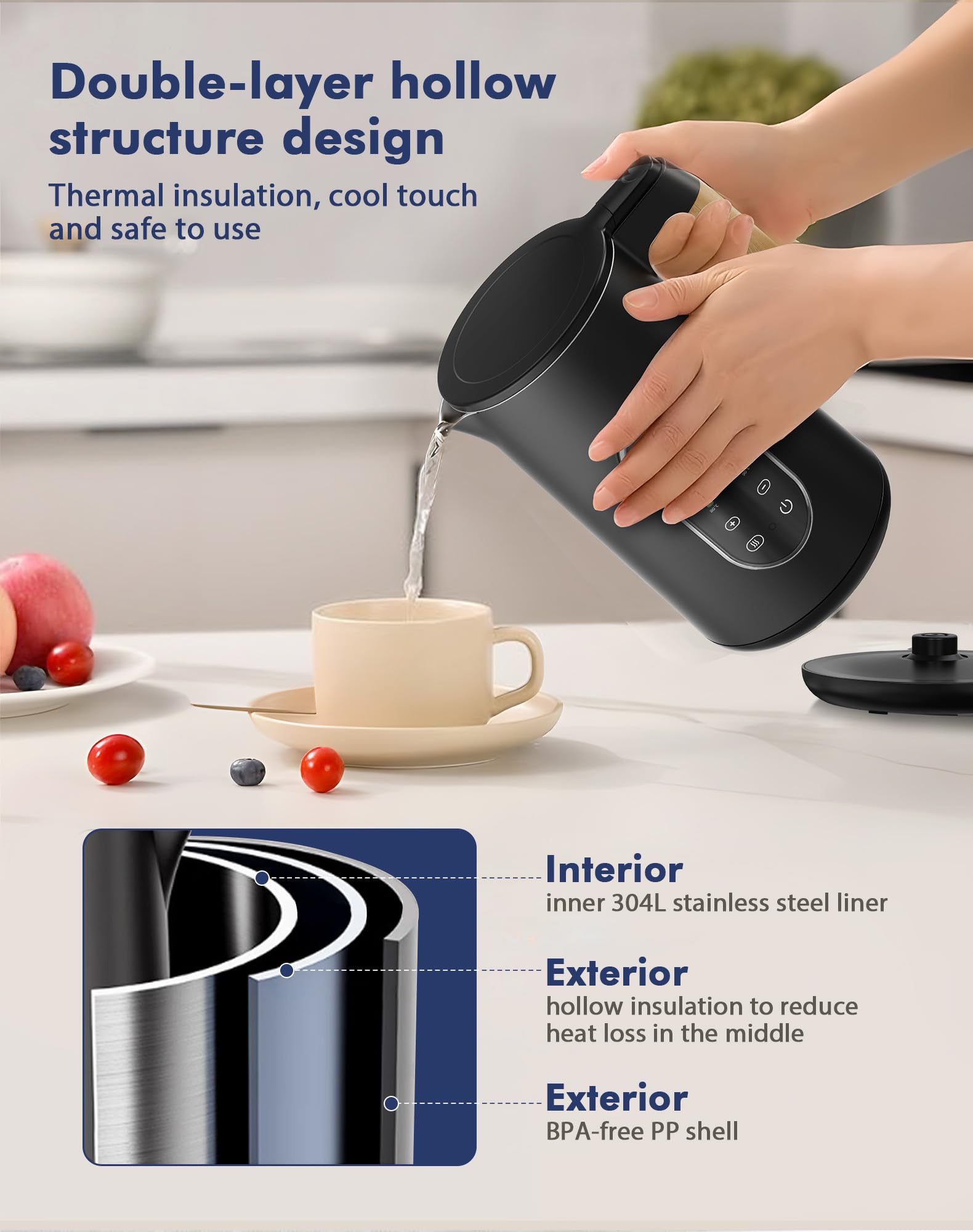 Capacidad de 1,7 L del hervidor JIPPCL para varias tazas.