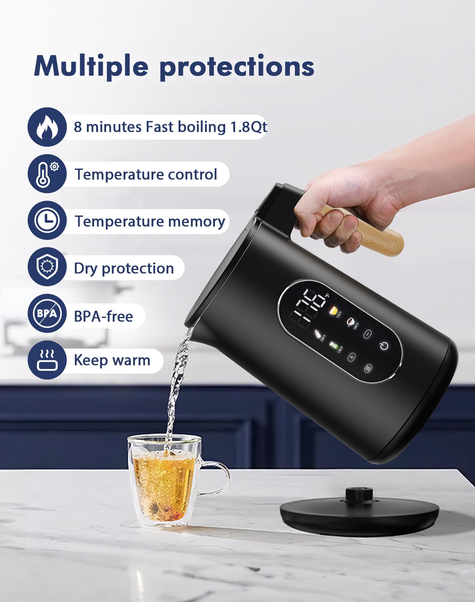 Función mantener caliente 2 horas del hervidor JIPPCL para bebidas listas.