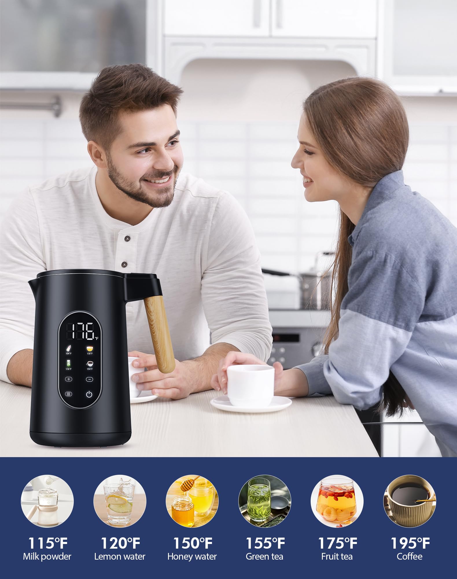 Pantalla digital del hervidor JIPPCL para ajustar temperatura con precisión.