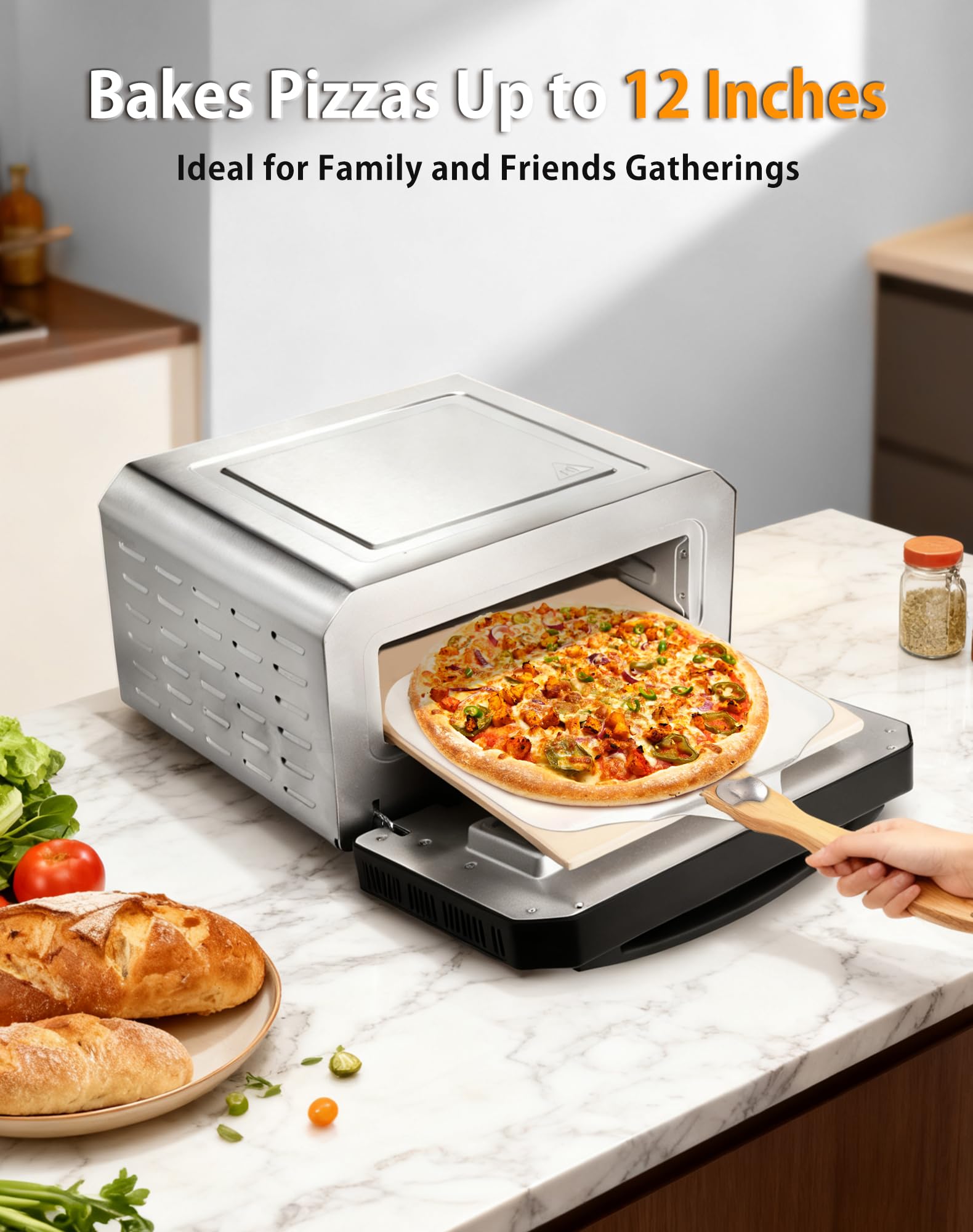 Horno JIPPCL para pizzas de 12 pulgadas, tamaño ideal para encimeras.
